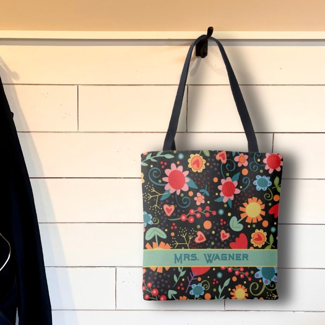 Boho Roligt Flirty Blommigt Inspiritivity Tote Bag Tygkasse (Skapare uppladdad)