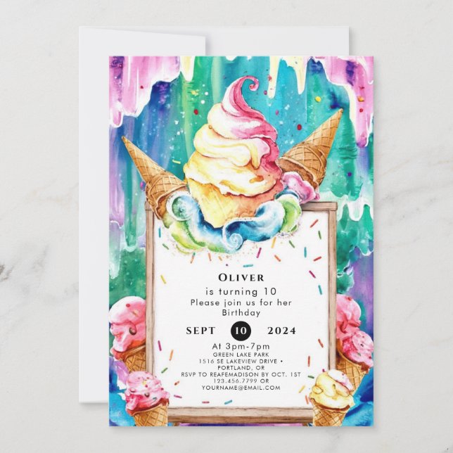 Boho Roligt Magic Ice Cream Birthday Inbjudningar (Framsida)
