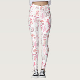 boho roligt rosa cowgirl westernare mönster leggings