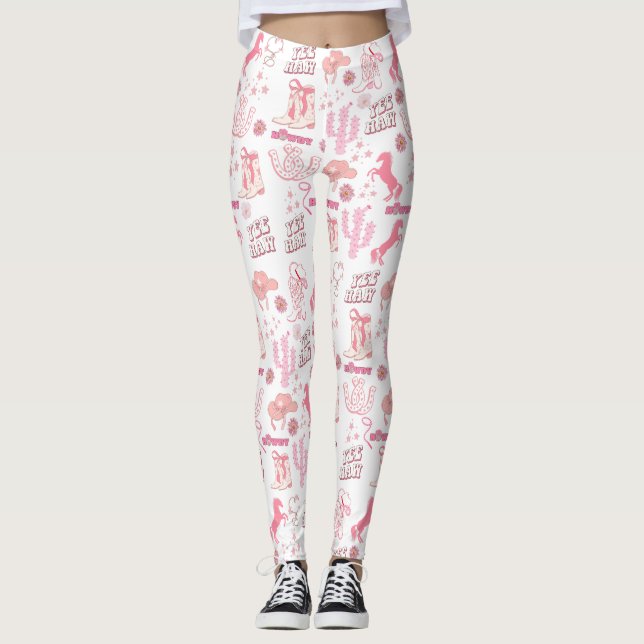 boho roligt rosa cowgirl westernare mönster leggings (Framsida)