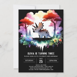 Boho Roligt Triceratops Birthday Inbjudningar