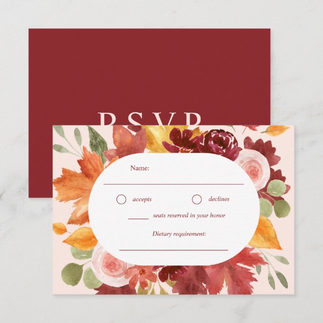 Boho Romantic Blommigt Burgundy Fall Wedding OSA Kort (Fram/baksida)