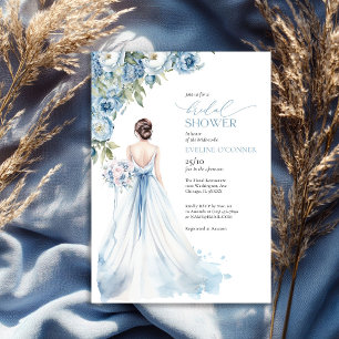 Boho Romantic Peonies dusty Blue möhippa Inbjudningar