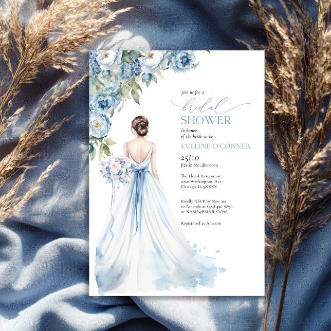 Boho Romantic Peonies dusty Blue möhippa Inbjudningar (Boho Romantic Peonies dusty blue bridal shower Invitation)