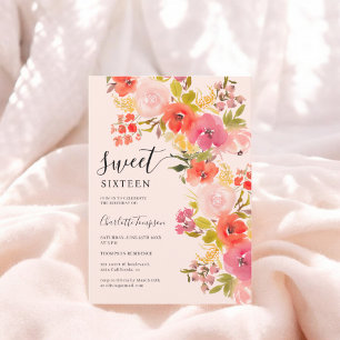 Boho romantic söt blommigt script rosa gullig 16 inbjudningar