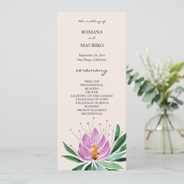 Boho romantisk lila lotusvattensfärgs konst program (Stående Fram)