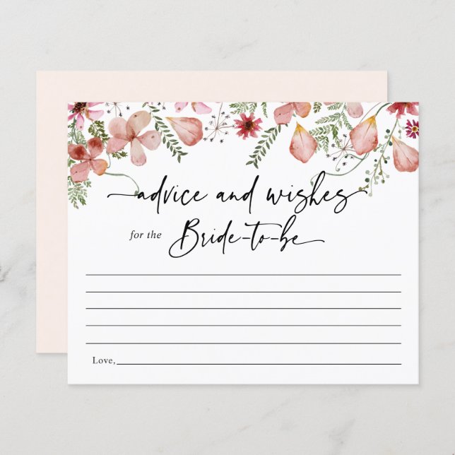 Boho Rosa Advice och Önskemål för Bride Card (Fram/baksida)