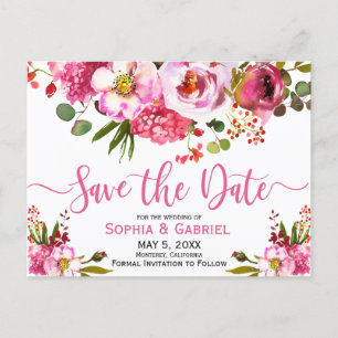 Boho Rosa Akvarell Blommig Typografi Bröllop Meddelande Vykort
