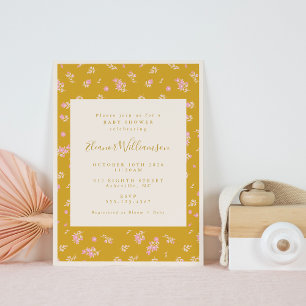 Boho Rosa and Mustard Gult Blommigt Baby Shower Inbjudningar