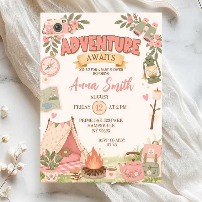 Boho Rosa Äventyr Väntar Bebis Shower Inbjudningar (Skapare uppladdad)