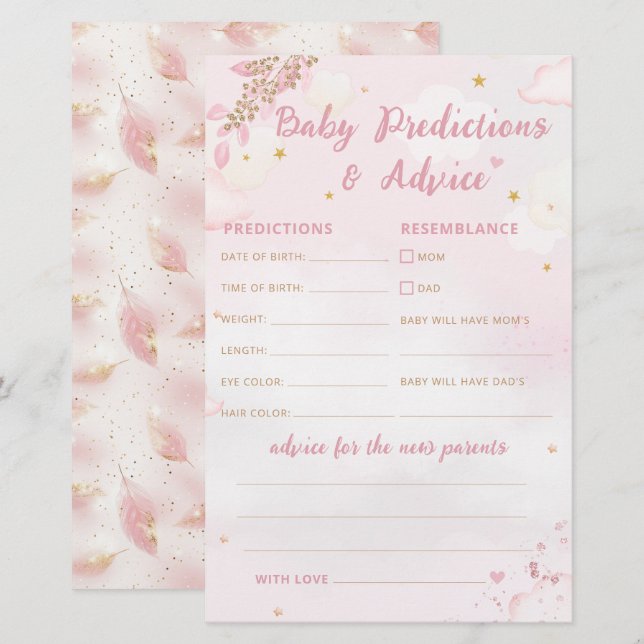 Boho Rosa Baby Shower Baby Prediction and Advice (Fram/baksida)