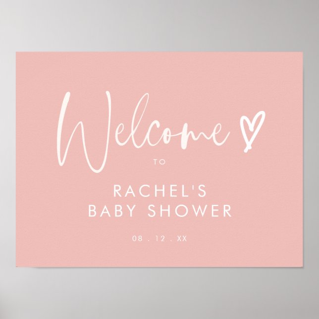 Boho  Rosa Baby Shower Välkommen Poster (Framsidan)
