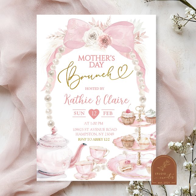 Boho Rosa Båge Mors Dag Cupcake Brunch Inbjudningar (Skapare uppladdad)