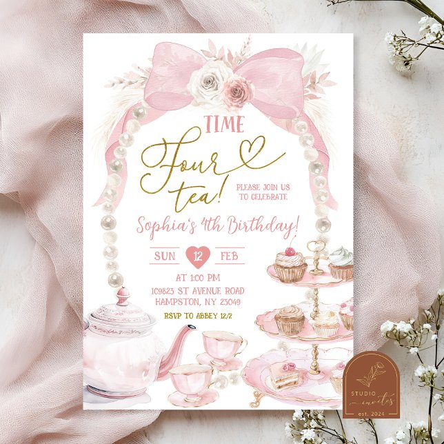 Boho Rosa Båge Tid För Tea Födelsedag Inbjudningar (Skapare uppladdad)