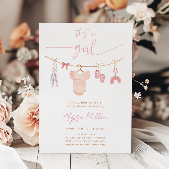 Boho  Rosa Barnkläder Girl Baby Shower Inbjudningar (Skapare uppladdad)