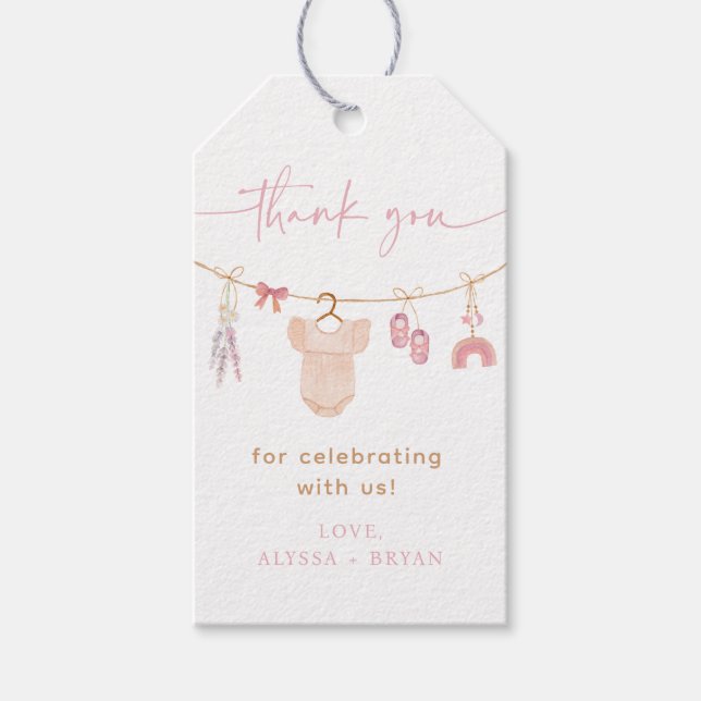 Boho  Rosa Barnkläder Girl Baby Shower Presentetikett (Framsidan)