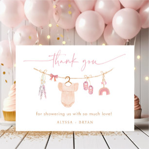 Boho Rosa Barnkläder Girl Baby Shower Tack Kort