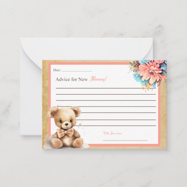 Boho Rosa Bear Baby Shower Adress for Mamma Card Anteckningskort (Framsida)