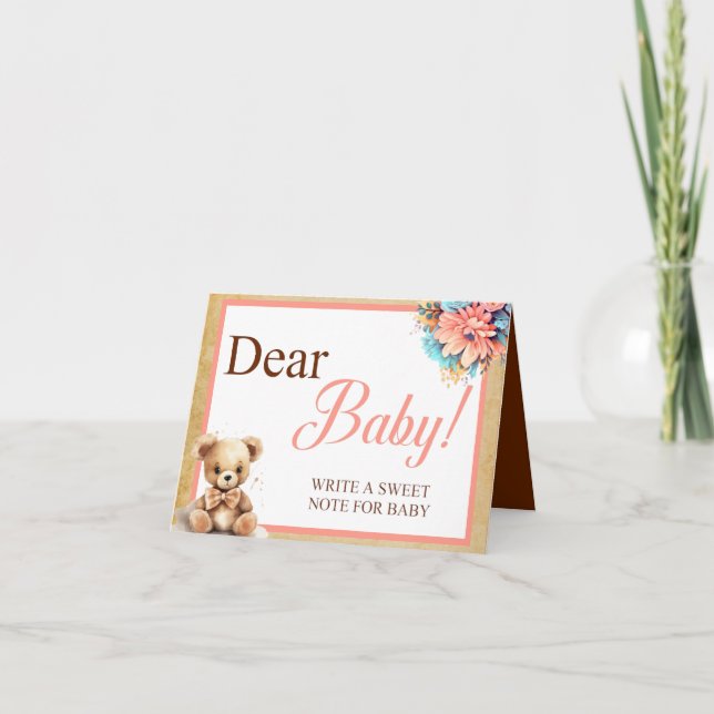 Boho Rosa Bear Baby Shower Bästa Baby Bord-kortet Kort (Framsida)