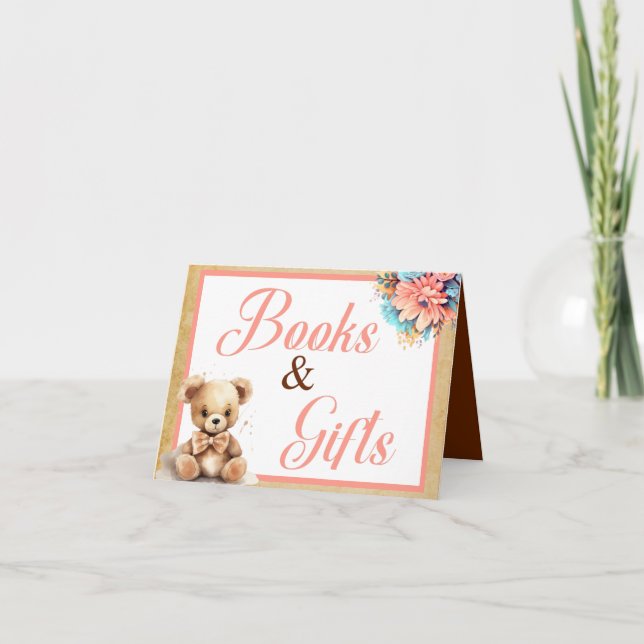 Boho Rosa Bear Baby Shower Bokar and Gifts Kort (Framsida)