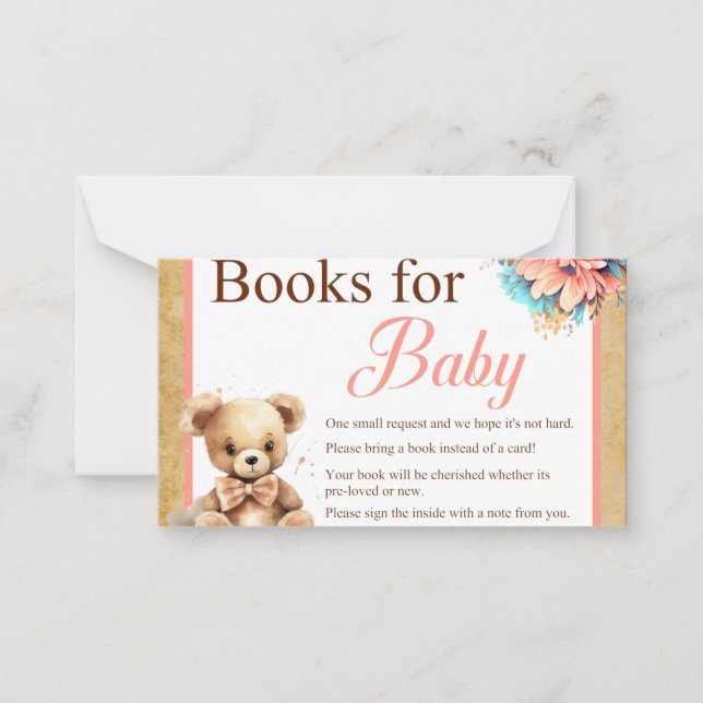 Boho Rosa Bear Baby Shower Bokar för Baby Anteckningskort (Framsida)