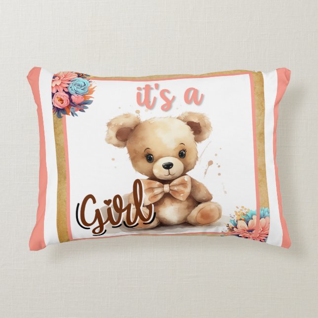 Boho Rosa Bear Baby Shower Dekorativ kudde (Framsidan)