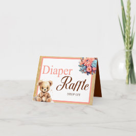 Boho Rosa Bear Baby Shower Diaper Raffle Drop off Kort
