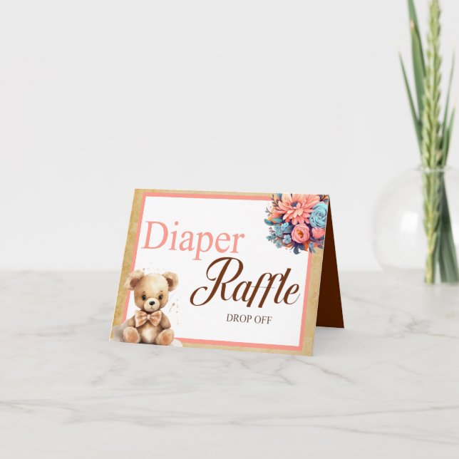 Boho Rosa Bear Baby Shower Diaper Raffle Drop off Kort (Framsida)