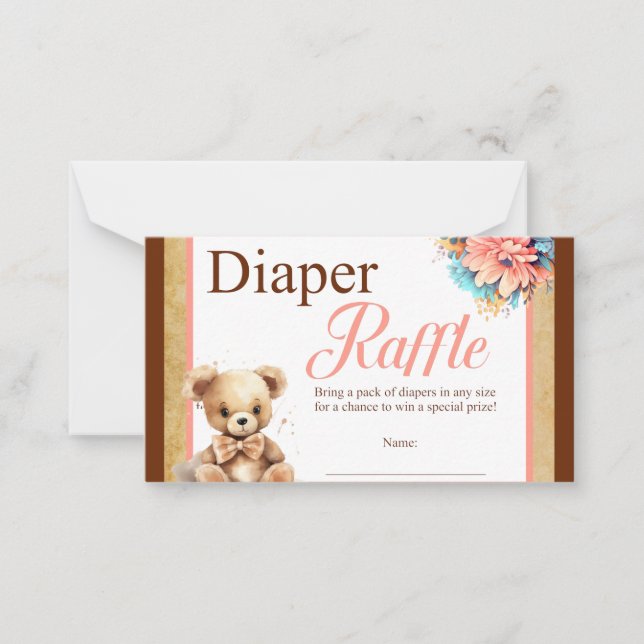 Boho Rosa Bear Baby Shower Diaper Raffle Note Card Anteckningskort (Framsida)