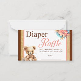 Boho Rosa Bear Baby Shower Diaper Raffle Note Card Anteckningskort