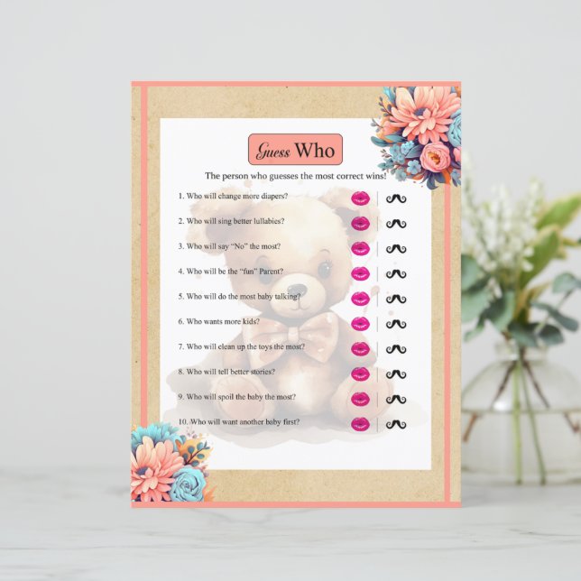 Boho Rosa Bear Baby Shower Gissa vem som spelar (Stående Fram)