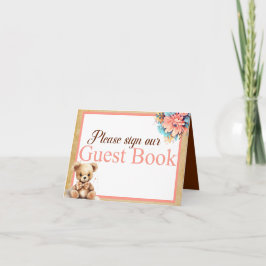 Boho Rosa Bear Baby Shower Guest Bok Bord Card Kort