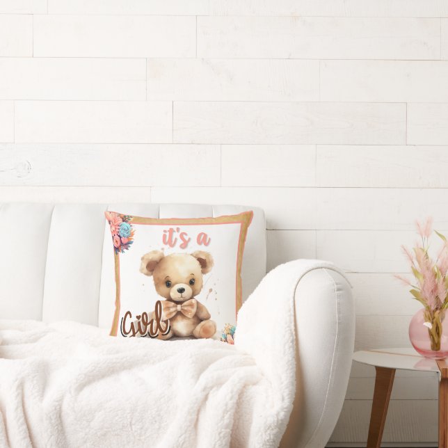 Boho Rosa Bear Baby Shower Kudde (Soffa)