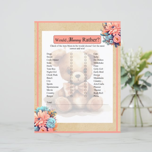 Boho Rosa Bear Baby Shower skulle hellre spela Mam (Stående Fram)