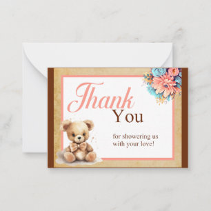 Boho Rosa Bear Baby Shower Tackkort Card Anteckningskort