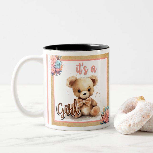 Boho Rosa Bear Baby Shower Två-Tonad Mugg (Med munk)