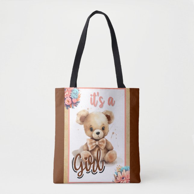 Boho Rosa Bear Baby Shower Tygkasse (Framsida)
