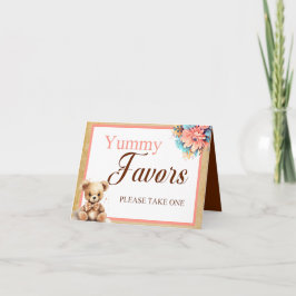 Boho Rosa Bear Baby Shower Yummy Favors Bord Kort
