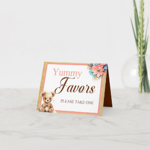 Boho Rosa Bear Baby Shower Yummy Favors Bord Kort