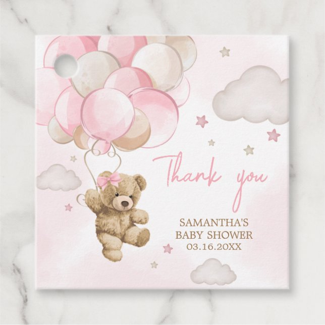 Boho Rosa Bear Balloon Baby Shower Gåvor Etiketter (Framsida)