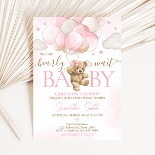 Boho Rosa Bear Balloon Baby Shower Inbjudningar