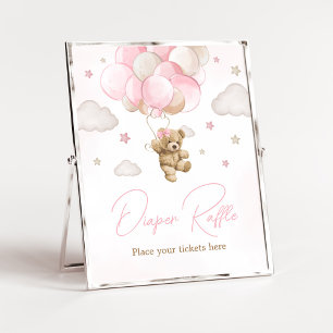 Boho Rosa Bear Balloon Baby Shower Raffle Poster