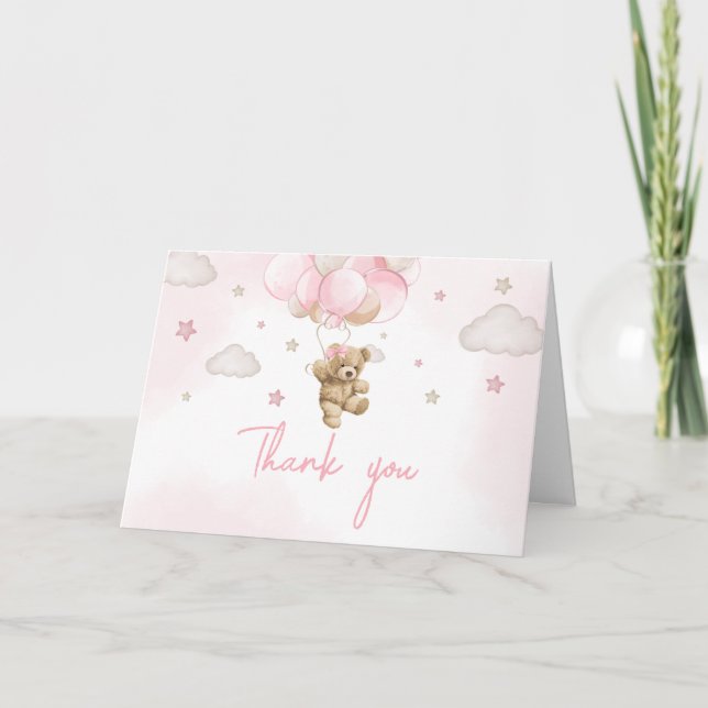 Boho Rosa Bear Balloon Baby Shower Tack Kort (Framsida)
