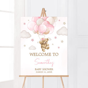 Boho Rosa Bear Balloon Baby Shower Välkommen Poster