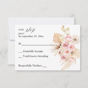 Boho Rosa & Beige Blommigt Pampas Grass no Meal OS OSA Kort