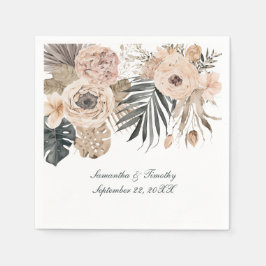 Boho Rosa Beige Grå Blommig Botanik Bröllop Pappersservett