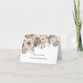 Boho Rosa Beige Grå Blommig Botanisk Bröllop Tack Kort