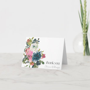 Boho Rosa Blå Blommig Anpassad Bröllopsdusch Namn Tack Kort