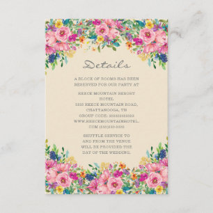 Boho Rosa Blå Gula Blommor Bröllopsdetaljer Tilläggskort