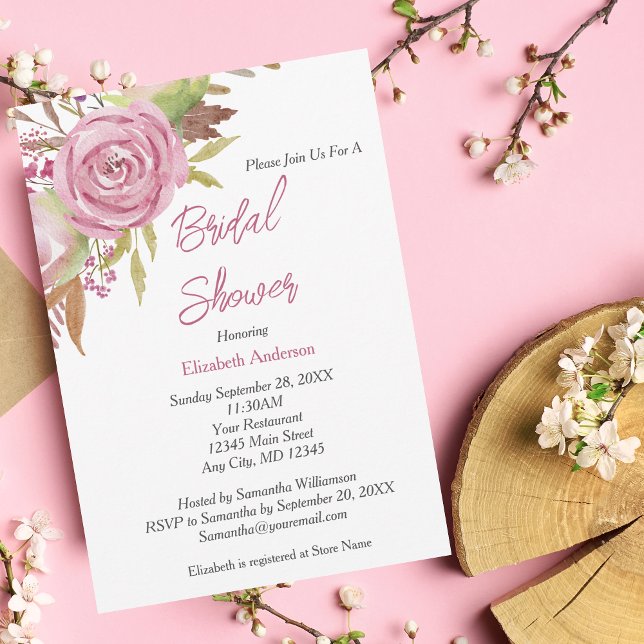 Boho Rosa Blommig Akvarell Elegant Bröllopsfest  Inbjudningar (Skapare uppladdad)